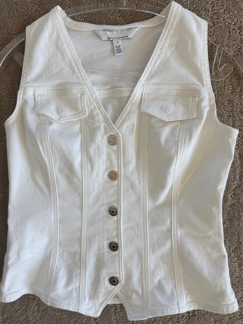 White House Black Market White Stretch Denim Vest Size 4 EUC
